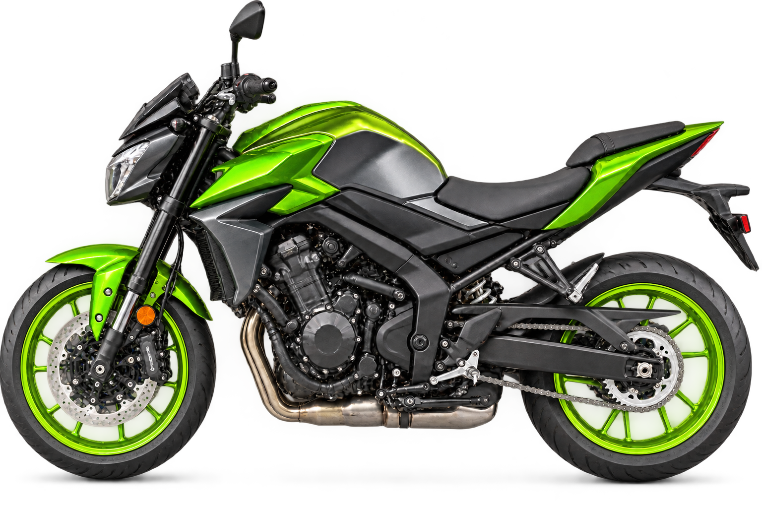 Green motorbike studio cutout; illustrative vehicle